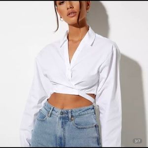 White Button Down Crop Shirt